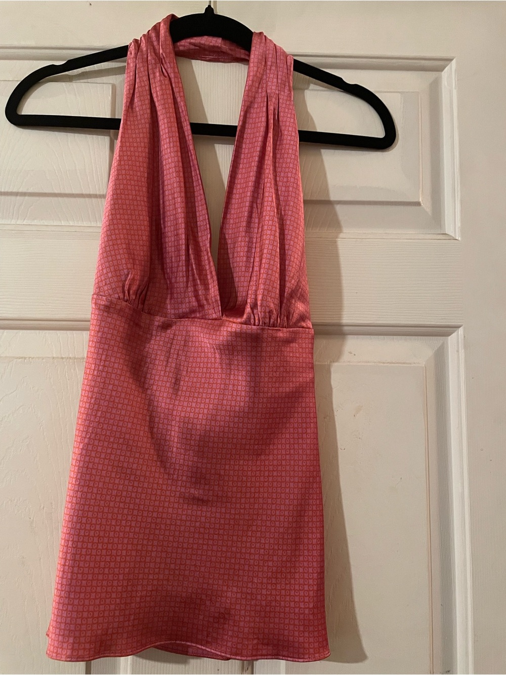 Express 93% Silk Blend Geometric Halter Top Small Cowl Back Pink
